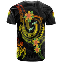 Northern Mariana Islands Custom T Shirt Reggae Plumeria Flowers with Spiral Patterns - Polynesian Pride