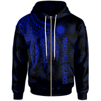 Marshall Islands Zip up Hoodie Polynesian Wings (Blue) Unisex Blue - Polynesian Pride