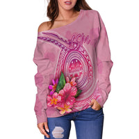 Federated States Of Micronesia Women's Off Shoulder Sweater - Floral With Seal Pink - Polynesian Pride
