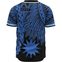Nauru Polynesian Baseball Shirt - Tribal Wave Tattoo Blue - Polynesian Pride
