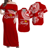 Custom Valentine Day Tonga Couple Love Matching Dress and Hawaiian Shirt Tongan Turtle LT12 Red - Polynesian Pride