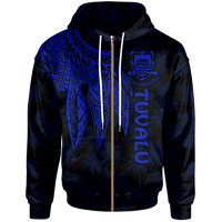 Tuvalu Zip up Hoodie Polynesian Wings (Blue) Unisex Blue - Polynesian Pride