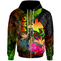 Papua New Guinea Polynesian Zip up Hoodie Hibiscus and Banana Leaves Unisex Reggae - Polynesian Pride