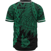 New Caledonia Polynesian Custom Personalised Baseball Shirt - Tribal Wave Tattoo Green - Polynesian Pride