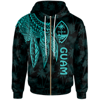 Guam Zip up Hoodie Polynesian Wings (TurQuoiSe) Unisex Turquoise - Polynesian Pride