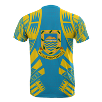 Tuvalu T Shirt Tuvaluan Coat of Arms Polynesian Tattoo Blue Style - Polynesian Pride