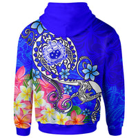 Samoa Custom Zip up Hoodie Turtle Plumeria (Blue) - Polynesian Pride