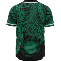 Northern Mariana Islands Polynesian Baseball Shirt - Tribal Wave Tattoo Green - Polynesian Pride