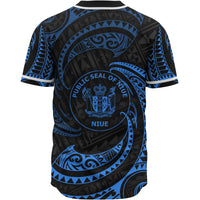 Niue Polynesian Baseball Shirt - Blue Tribal Wave - Polynesian Pride