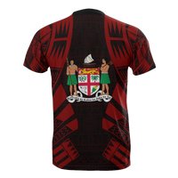 Fiji T Shirt Fijian Coat of Arms Polynesian Tattoo Red Style - Polynesian Pride