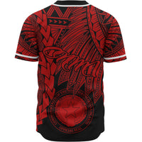 Northern Mariana Islands Polynesian Baseball Shirt - Tribal Wave Tattoo Red - Polynesian Pride