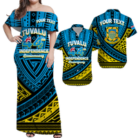 Custom Tuvalu Matching Dress and Hawaiian Shirt 44th Independence Anniversary Tribal Pattern LT12 Blue - Polynesian Pride