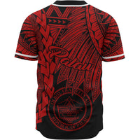 Palau Polynesian Custom Personalised Baseball Shirt - Tribal Wave Tattoo Red - Polynesian Pride