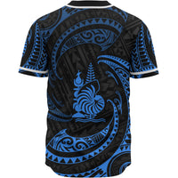 New Caledonia Polynesian Baseball Shirt - Blue Tribal Wave - Polynesian Pride