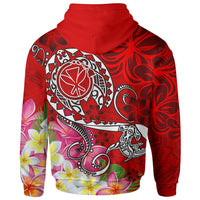 Hawaii Zip up Hoodie Turtle Plumeria Polynesian Tattoo Red Color - Polynesian Pride