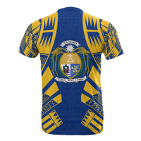 Nauru T Shirt Nauru Coat Of Arms Polynesian Tattoo Blue Style - Polynesian Pride