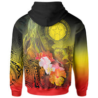 CNMI Custom Hoodie Humpback Whale with Tropical Flowers (Yellow) - Polynesian Pride