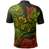 Hawaii Polo Shirt Polynesian Manta Ray Hibiscus - Polynesian Pride
