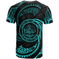 Palau Polynesian All Over T Shirt Neon Blue Tribal Wave - Polynesian Pride