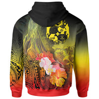 Tonga Custom Hoodie Humpback Whale with Tropical Flowers (Yellow) - Polynesian Pride