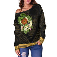 Papua New Guinea Women's Off Shoulder Sweater - Polynesian Gold Patterns Collection - Polynesian Pride