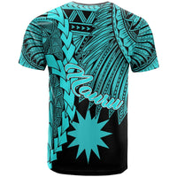 Nauru Polynesian T Shirt Tribal Wave Tattoo Neon Blue - Polynesian Pride