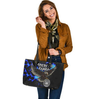 American Samoa Polynesian Leather Tote Bag - Eagle With Flame Blue - Polynesian Pride
