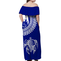 Tonga Women Off Shoulder Long Dress Tongan Blue Turtle - LT12 - Polynesian Pride