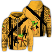 Hawaiian Map Kanaka Kakau Christmas Hoodie Zip X Style Unisex Yellow - Polynesian Pride