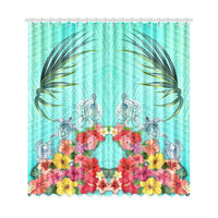Three Turtle And Hibiscus Window Curtain( Two Piece) One Size 50"x108"(Two Piece) Turquoise - Polynesian Pride