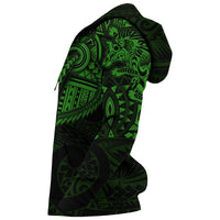 New Zealand Zip up Hoodie, Maori Tattoo Wolf Dragon Zipper Hoodie Green - Polynesian Pride