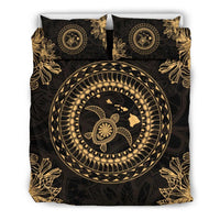 Hawaiian Map Hibiscus Turtle Tradition Bedding Set Black - Polynesian Pride