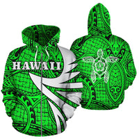 Hawaii Turtle Polynesian Zip up Hoodie Green Warrior Style Unisex Green - Polynesian Pride
