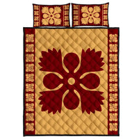 Hawaiian Quilt Pattern Plants And Tropical Flora Quilt Bed Set Gold - Polynesian Pride