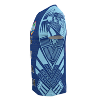 Guam T Shirt Guam Coat of Arms Polynesian Tattoo Blue Style - Polynesian Pride