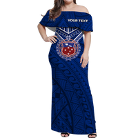 (Custom Personalised) Toa Samoa Rugby Off Shoulder Long Dress - Samoan Warrior Pride - LT12 Long Dress Blue - Polynesian Pride
