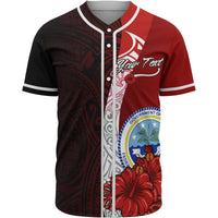 Federated States Of Micronesia Polynesian Custom Personalised Baseball Shirt - Coat Of Arm With Hibiscus Unisex Red - Polynesian Pride