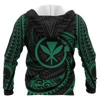 Hawaii Polynesian Custom Hoodie Green Tribal Wave - Polynesian Pride