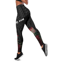 Federated States Of Micronesia Women's Legging - Tropical Vintage Hibiscus Black - Polynesian Pride