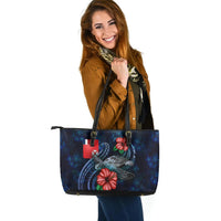 Wallis and Futuna Polynesian Leather Tote - Blue Turtle Hibiscus - Polynesian Pride