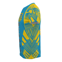 Tuvalu T Shirt Tuvaluan Coat of Arms Polynesian Tattoo Blue Style - Polynesian Pride