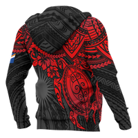 Marshall Islands Polynesian Zip up Hoodie Red Turtle - Polynesian Pride