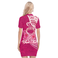 (Custom Personalised) Breast Cancer Pink Ribbon Butterfly Polynesian Pink Version Polo Dress - LT12 - Polynesian Pride
