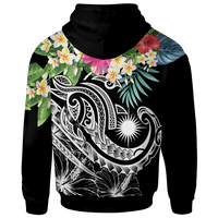 Marshall Islands Polynesian Zip up Hoodie Summer Plumeria (Black) - Polynesian Pride