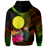 Palau Polynesian Hoodie Hibiscus and Banana Leaves - Polynesian Pride