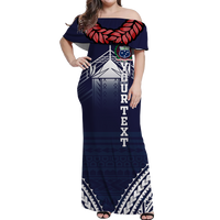 (Custom Personalised) Samoan Ula Fala Art Off Shoulder Long Dress - LT12 Long Dress Art - Polynesian Pride
