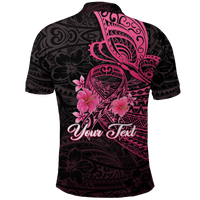 Custom Breast Cancer Pink Ribbon Butterfly Polynesian Black Version Polo Shirt LT12 - Polynesian Pride