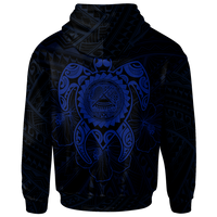 American Samoa Polynesian Custom Zip up Hoodie Vintage Polynesian Turtle (Blue) - Polynesian Pride