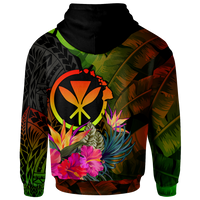 Polynesian Hawaii Kanaka Maoli Polynesian Custom Zip up Hoodie Hibiscus and Banana Leaves - Polynesian Pride