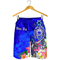 Samoa Custom Personalised Men's Shorts - Turtle Plumeria (Blue) - Polynesian Pride